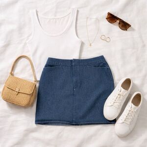 Denim Mini Skirt Y2K Low Rise Fitted Stretch Dark Wash 90s Indie Sleaze Preppy